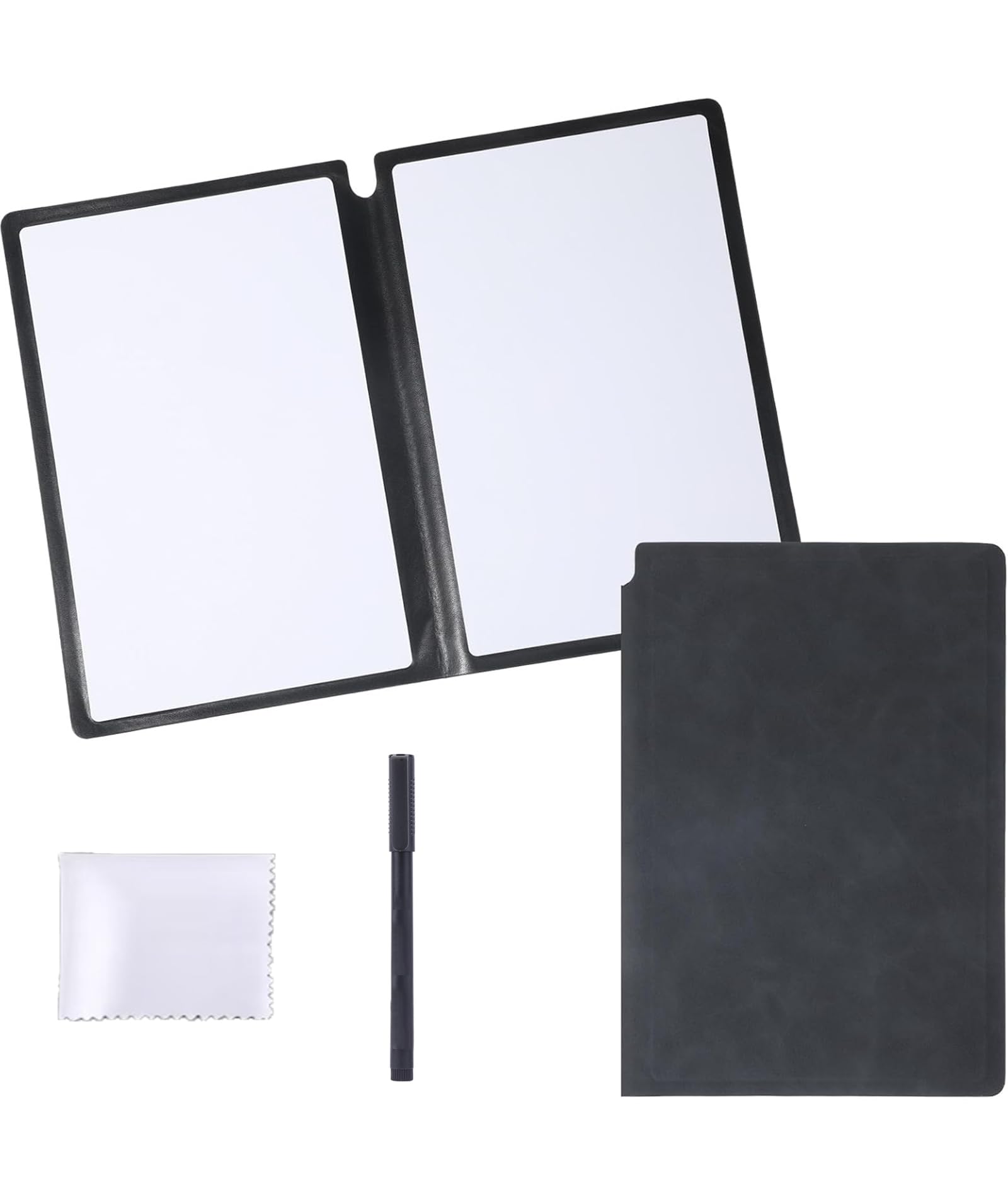 A5 Dry Erase Notebook, 9.5x6.6 Inch Whiteboard Notebook, Reusable Folding Small White Board with Marker, Double Sided Handheld Whiteboard for Business Office School Home (Black)-image-42