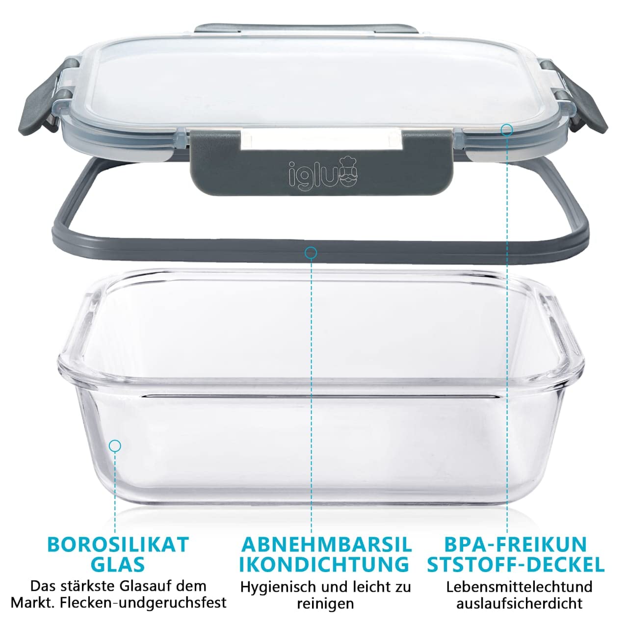 Igluu Meal Prep Glas-Frischhaltedosen mit BPA-freiem Deckel (10er-Pack) – mikrowellen-, ofen-, gefrier-, spülmaschinengeeignet, auslaufsicher – 370 & 1050 ml – robustes Borosilikatglas