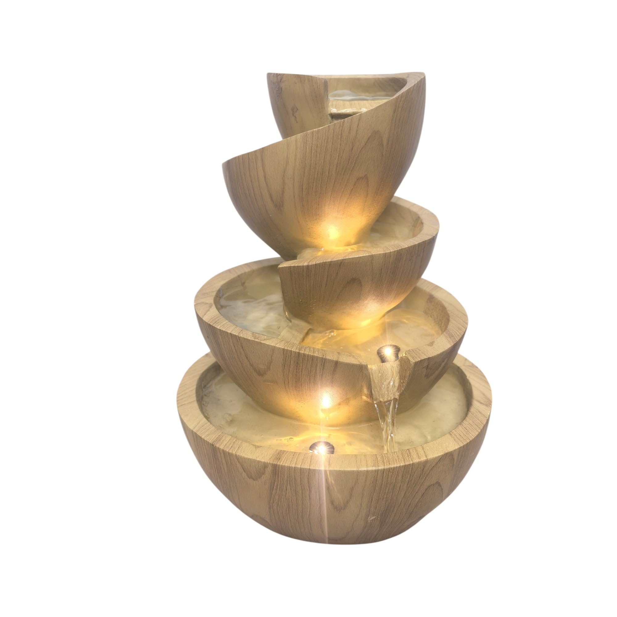 Fontana a LED per interni ed esterni, in poliresina, altezza 39 cm, con faretti LED bianchi caldi, fontana da giardino, fontana decorativa per soggiorno, ufficio e giardino (effetto legno chiaro)