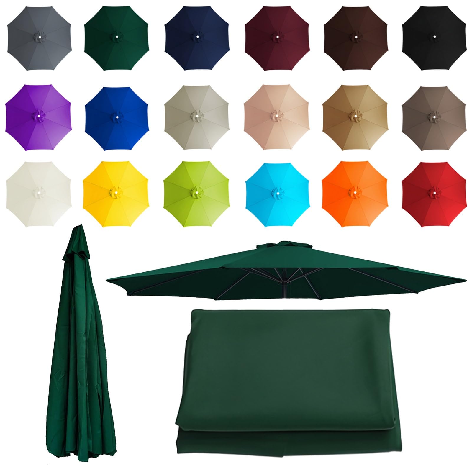2-3.5m Replacement Parasol canopy for 8 Arms, Sun Umbrella Replacement Cloth, Garden Parasol Canopy Cover, Polyester Fabric, Not Umbrella Frame, For Backyard, Deck, Garden, Patio(Dark Green,8 ribs: