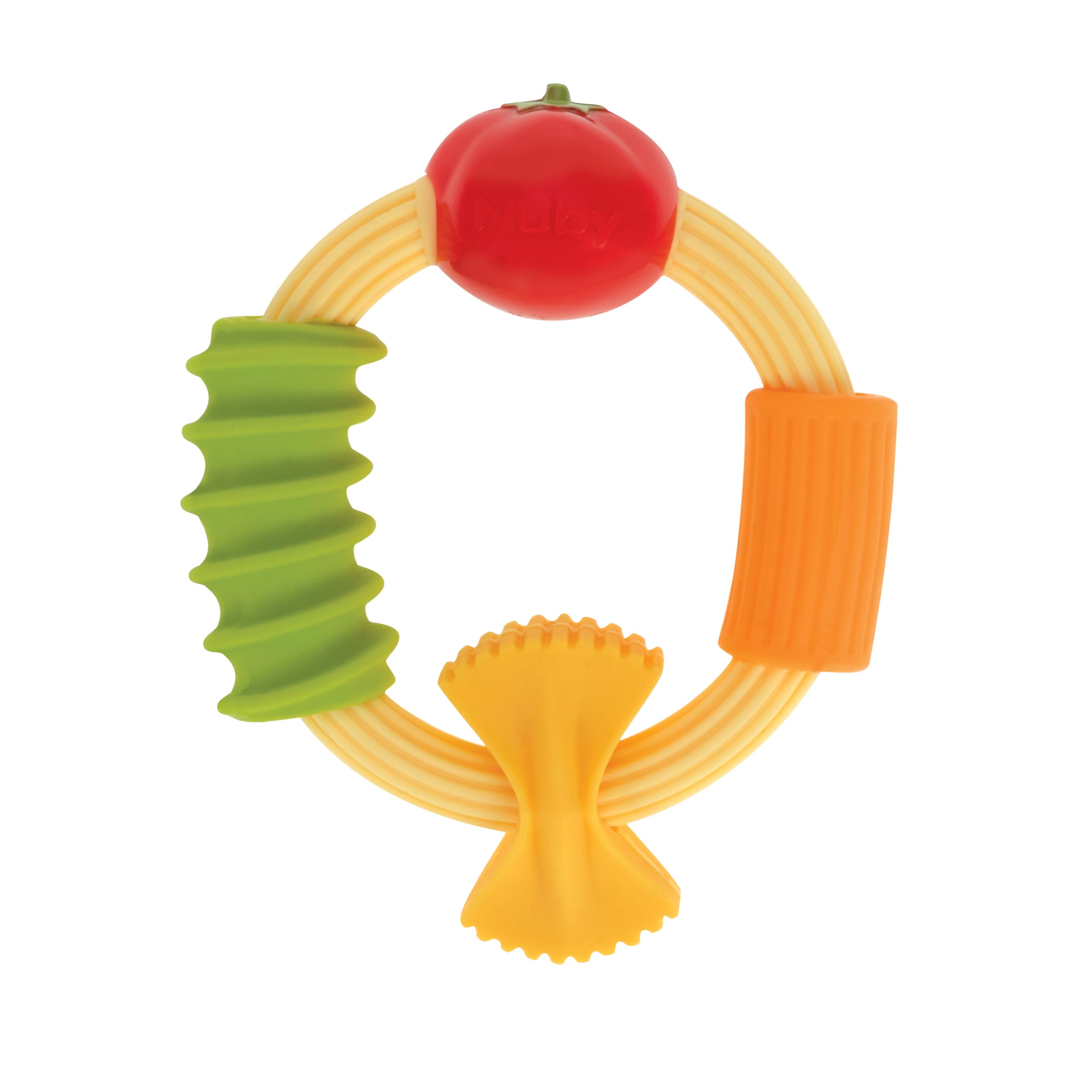 Nuby Pasta Ring Teether - 3+ Months - Soft, Silicone, Multi-Textured, Easy Grip Baby Teething Toy - Natural Teething Relief for Babies - Baby Stocking Stuffer