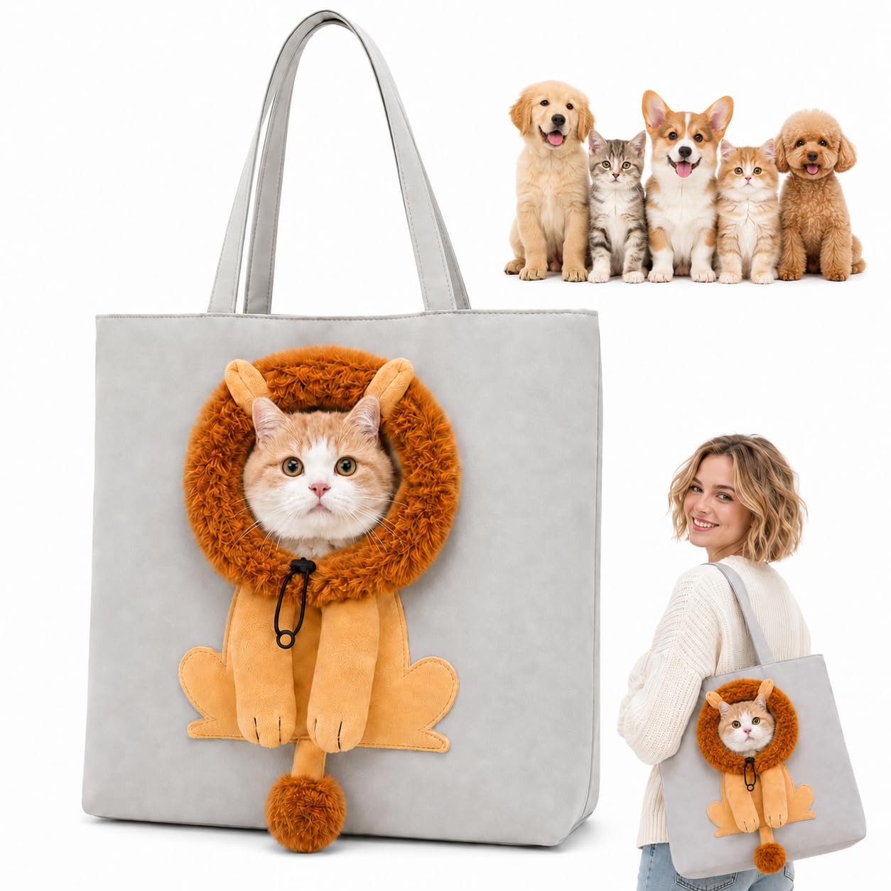 Paw Peek Bag,Lion-Shaped Pet Shoulder Bag for Outings
