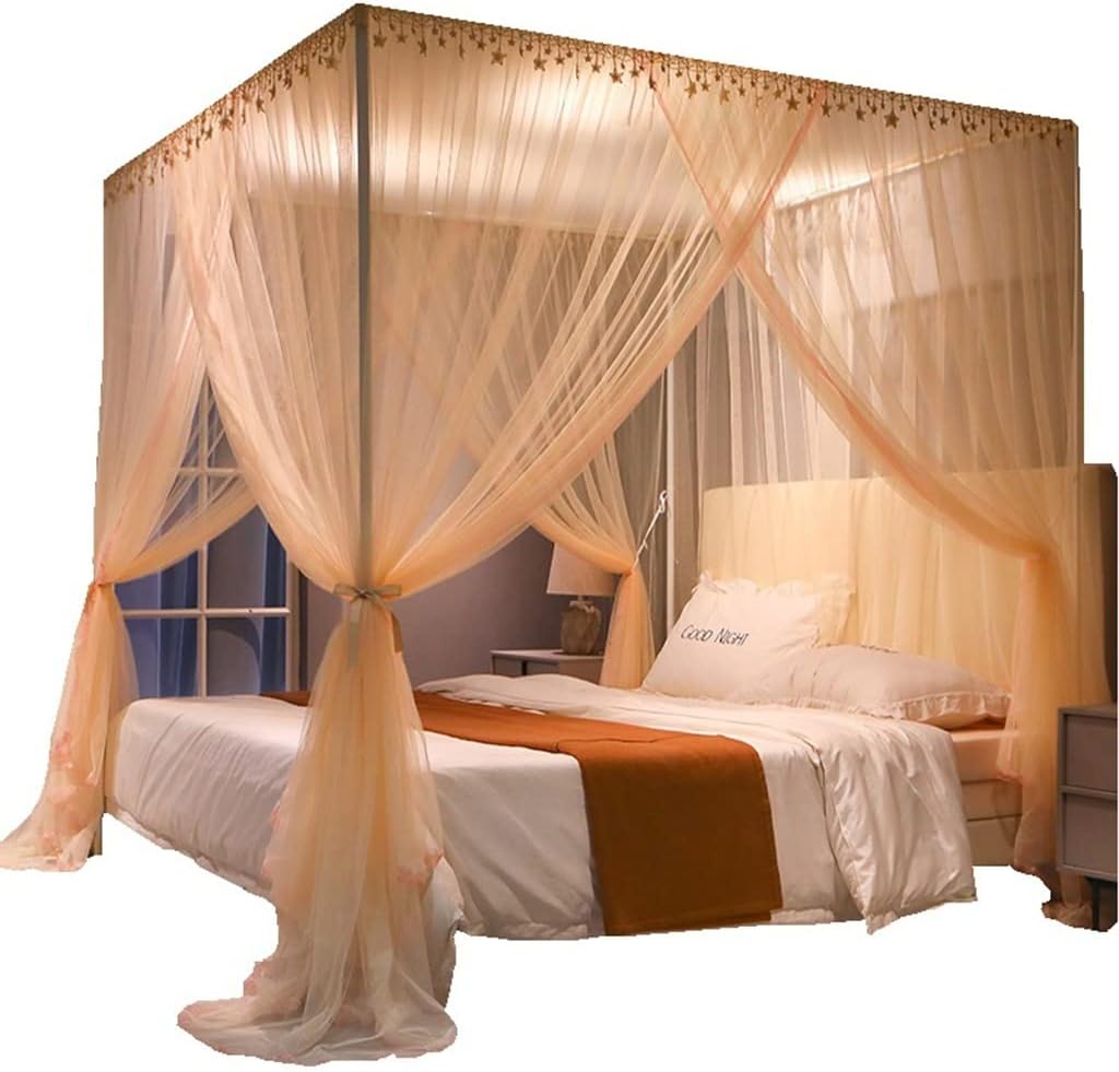 Mosquito NET Elegant Bed Canopy Retractable U-Shaped Floor Mosquito Net Three-Door Bold Stainless Steel Bracket for Covering Beds,Cribs,Hammocks (Jade 2.0m)