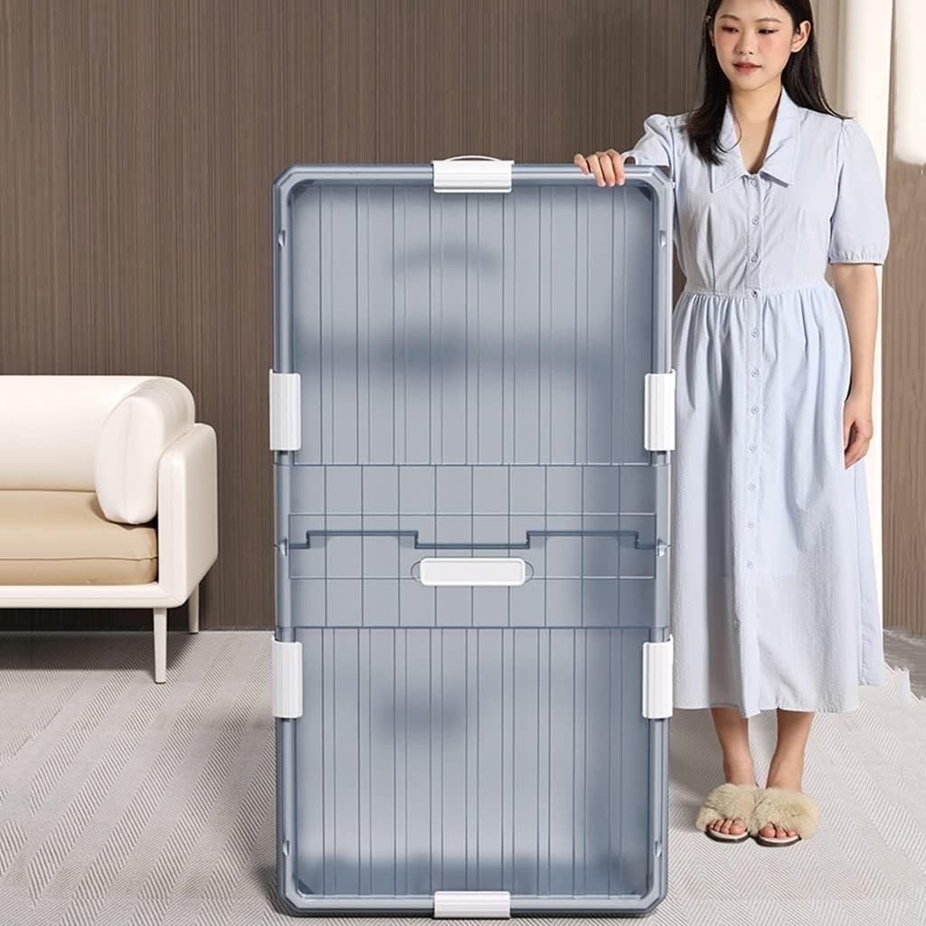 Under Bed Storage Bin with Lids & Wheels - Clear Plastic Container Box for Clothes, Shoes, Duvets - Foldable Double Doors Multi-Purpose Organizer