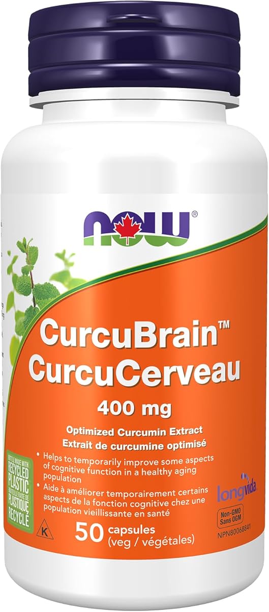 NOW Supplements, CurcuBrain 400 mg with Longvida Optimized Curcumin, 50 Veg Capsules
