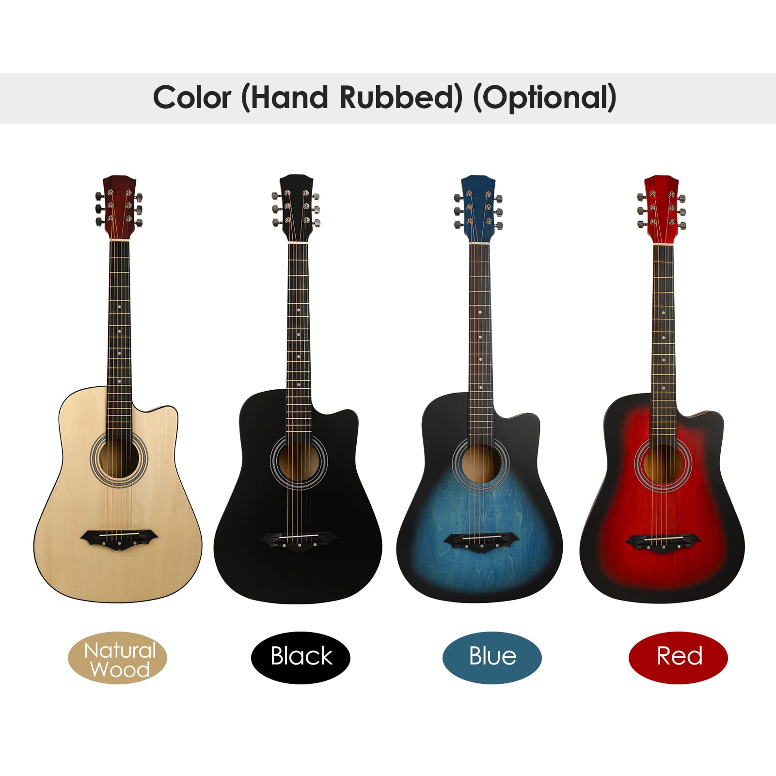 Gitara akustyczna, HUIOP gitara akustyczna w przekroju gitara ludowa 38 cali, ręcznie tarte drewno lipowe z celuloidowym podkładem, uchwyt na kostkę, deska ochronna, pasek, tuner, kapodastra