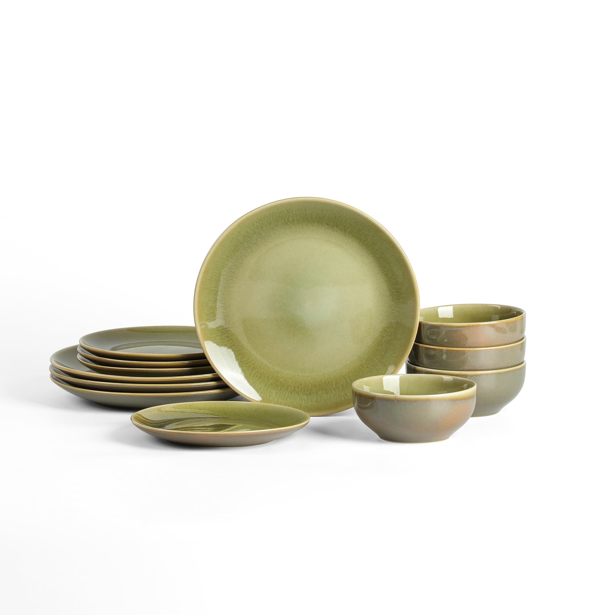 Stone Lain Riley 12-Piece Dinnerware Set Stoneware, Plates and Bowls Set, Dishwasher and Microwave Safe, Dish Set for 4, Green and Blue