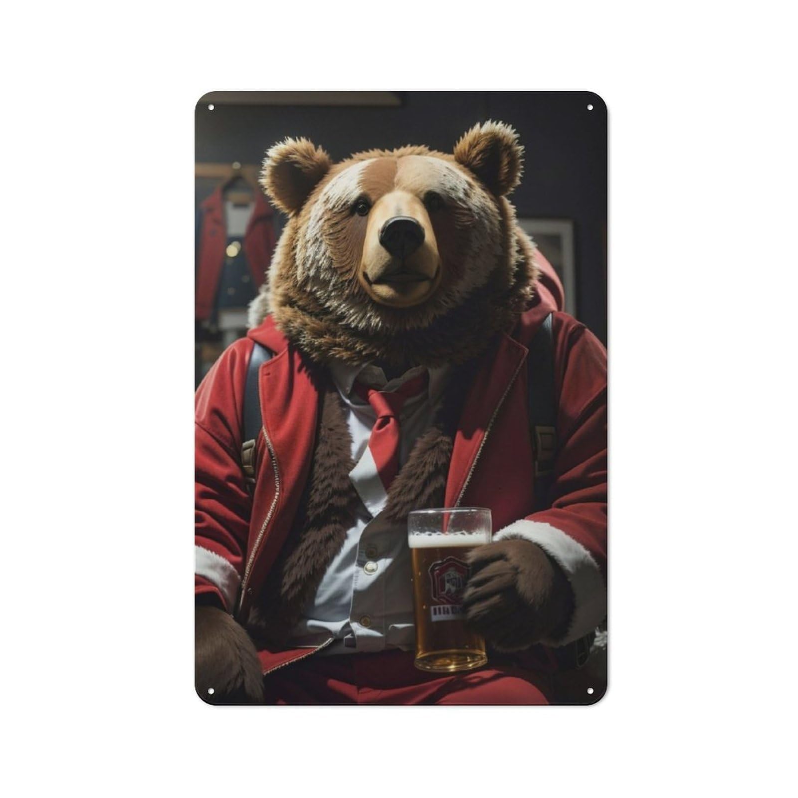 Junmoney Santa Bear Drinking Tin Wall Plaque 30X20cm With For Bar Or Restaurant, Housewarming Wall Decor For People Furnishing Bar And Restaurant