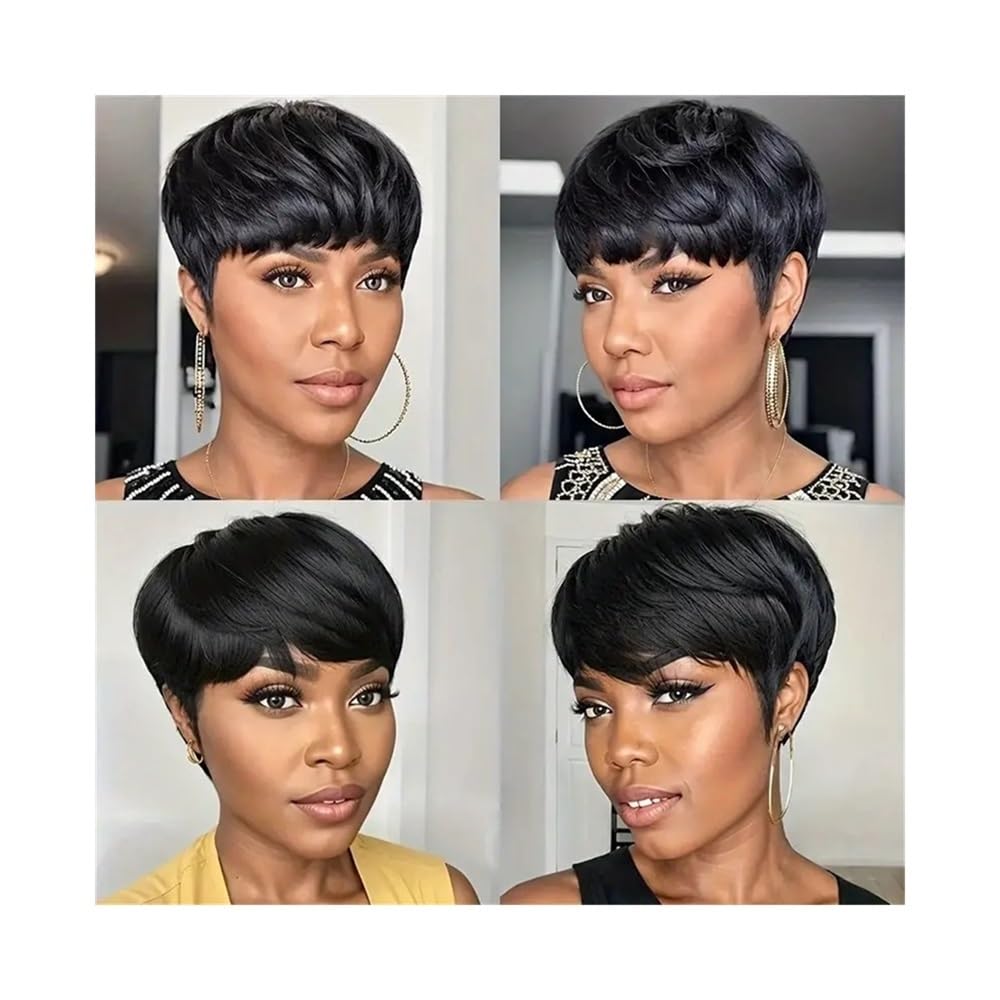Femmes Cheveux Parrucche corte for capelli umani for donne nere Bob Pixie Glueless Wig Nessuna parrucca frontale in pizzo con frangia Extension per Capelli