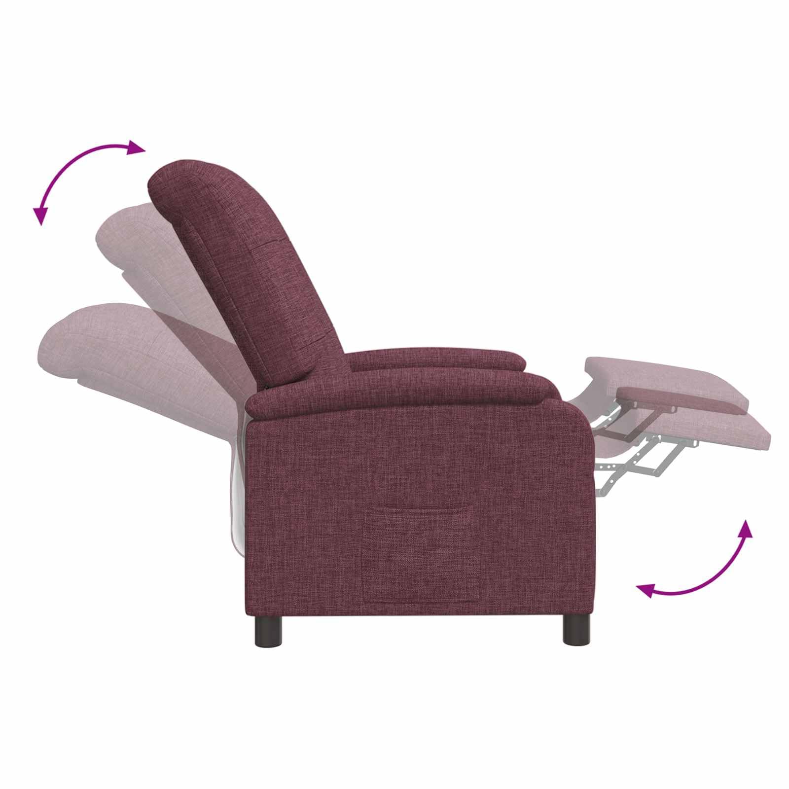 Poltrona relax in tessuto viola con inclinazione regolabile 115-160