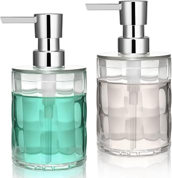 Soap Dispenser Bathroom, Plastic Liquid 2Pcs 13.5oz Kitchen Reusable Soap Dispenser with Pump, Modern Refillable Liquid Soap