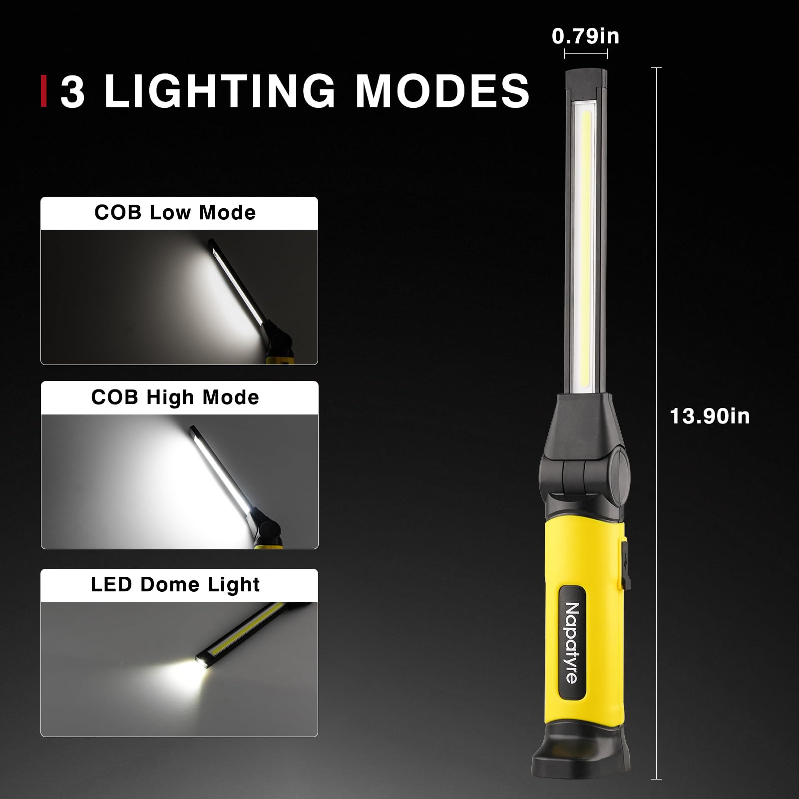 Lampada da lavoro a LED, 4000 mAh, batteria da officina, con magneti, 3 modalità di luce, girevole a 120°, ricaricabile, 1000 lm, COB lampada di ispezione per auto, riparazione, officina