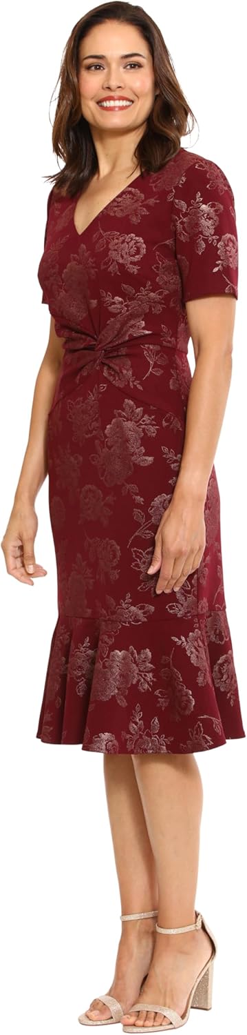 London Times Womens Elegant Short Sleeve V-Neck Dress with Flounce Hem Tier | Cocktail Dresses for Women - Image 2