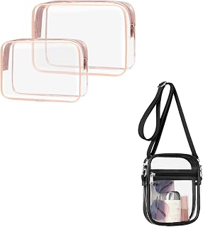 PACKISM 2 Pack TSA Approved Toiletry Bag and Clear Bag Stadium Approved, Bundle Sales, 1 Medium, 1 Large Rose Pink and Mini Black