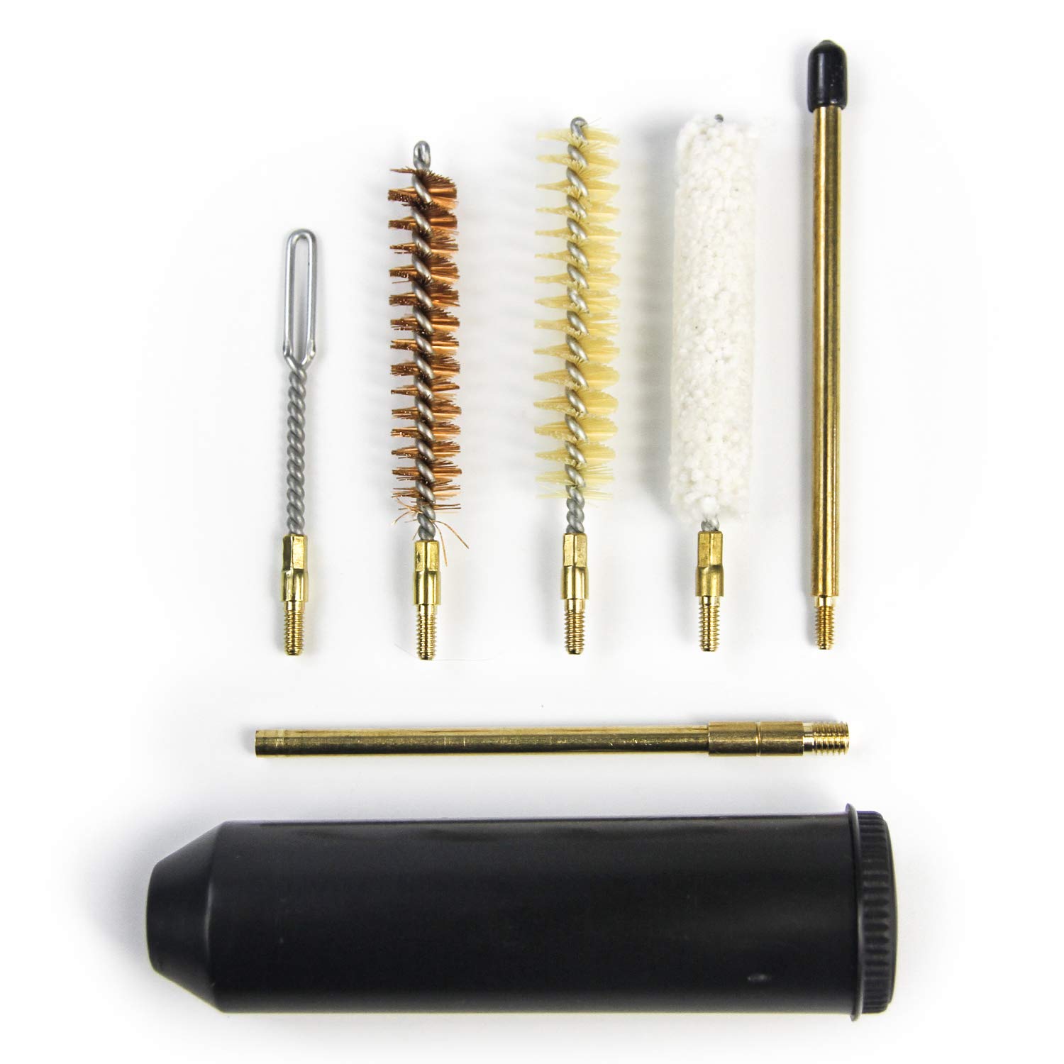 GUGULUZA, set per la pulizia delle pistole, composto da 7 utensili, adatto per calibro 38, 357 e 9 mm, in formato tascabile