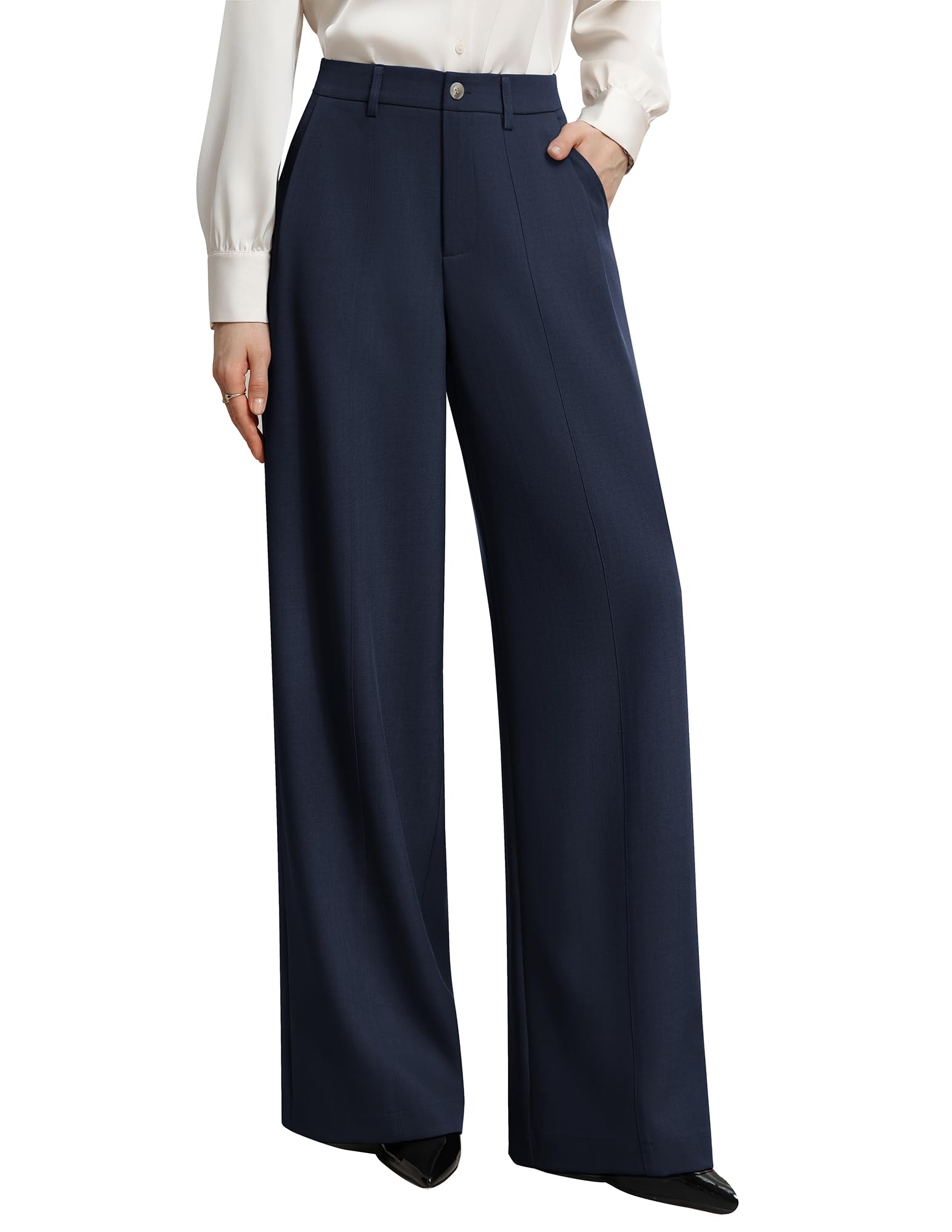 GRACE KARIN Pantaloni da Donna Eleganti, Casual, a Gamba Larga, con Tasche, Elastico in Vita Alta