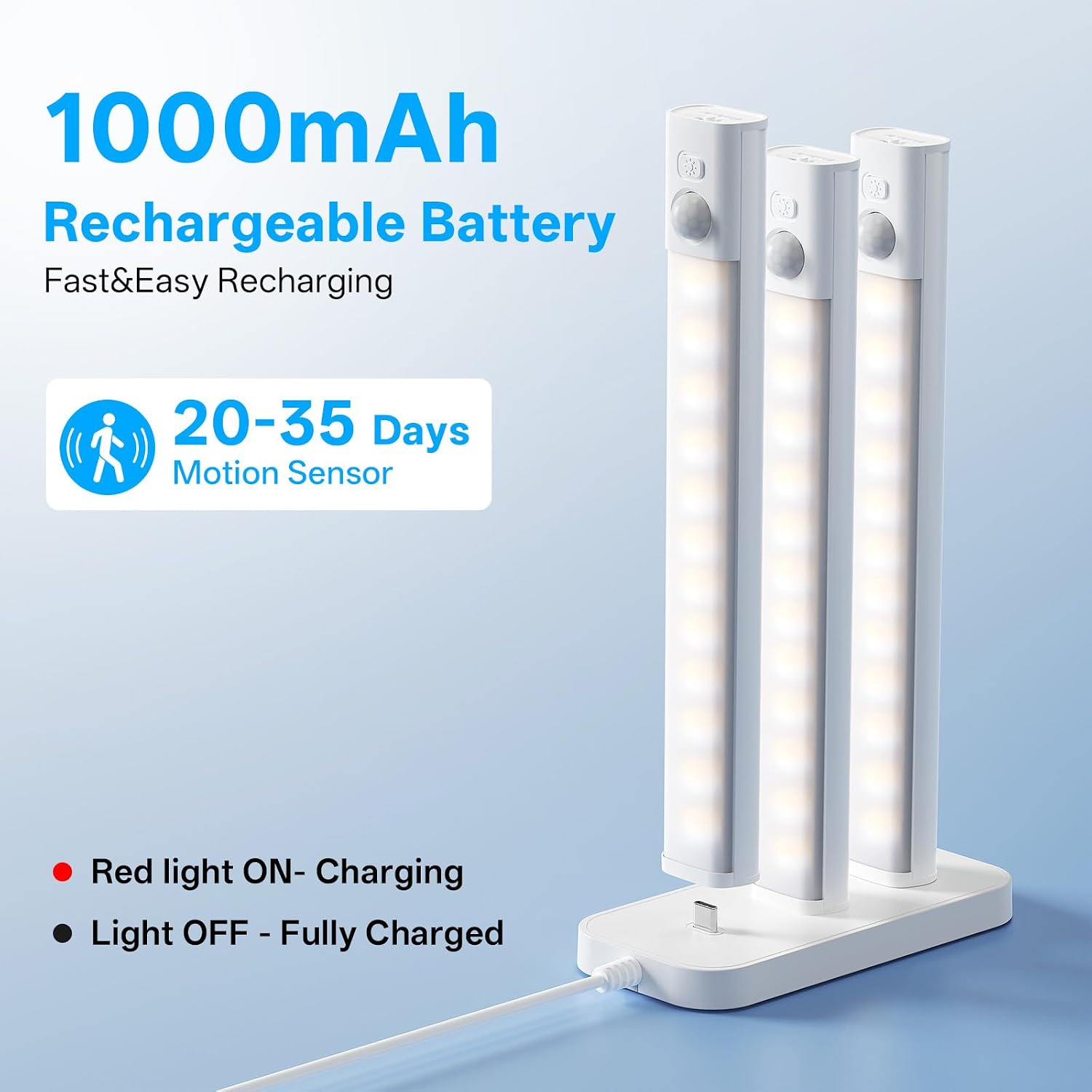 Under Cabinet Lighting with Charging Station,Battery Operated 6Pack | 8inch Motion Sensor Light Indoor,3color Dimmable Closet Light Rechargeable Wireless,Under Counter Lights for Kitchen,Stairs
