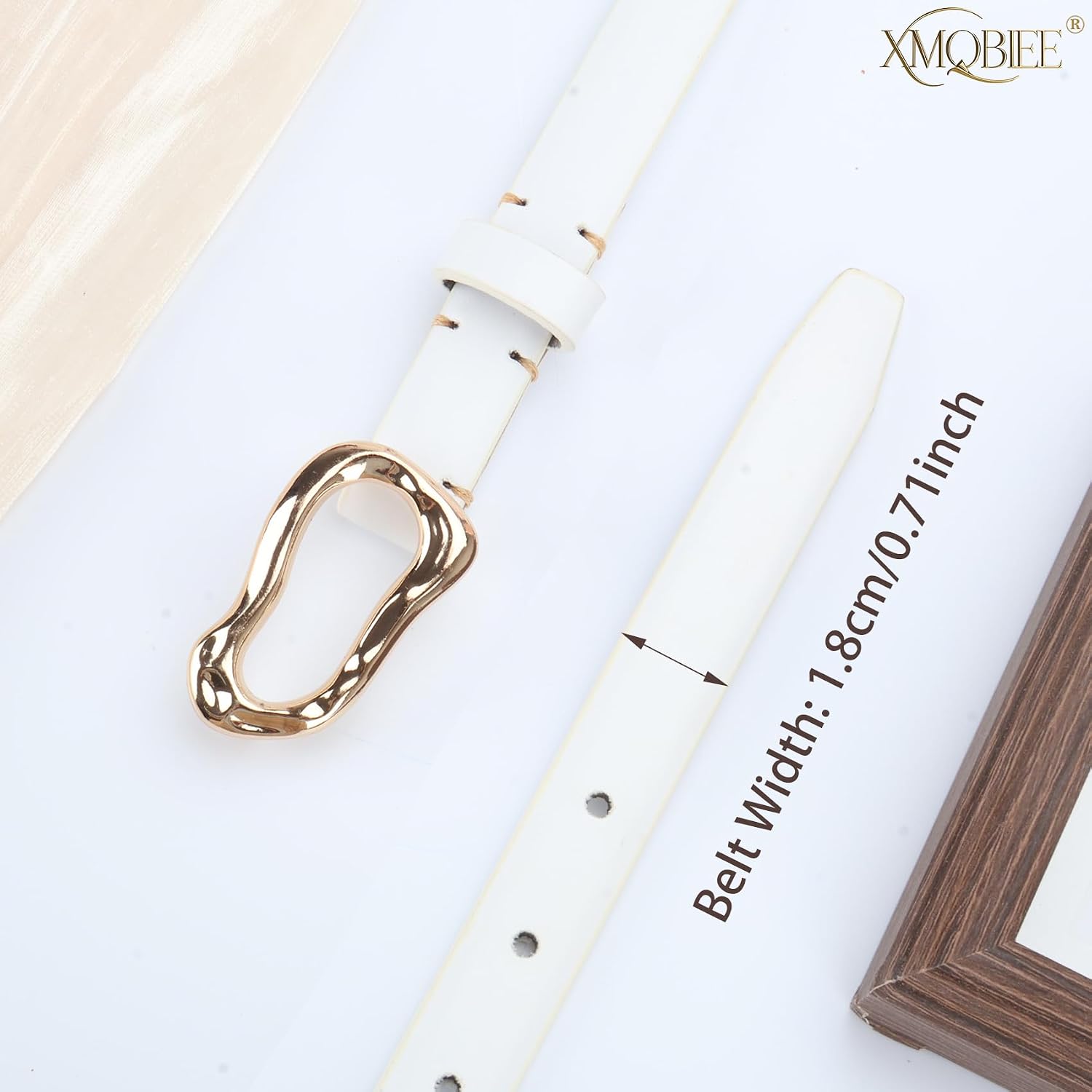 Women Skinny Belts for Dresses Jeans Pants Thin Black Brown Belt for Ladies with Gold Buckle 0.71" Width image 4