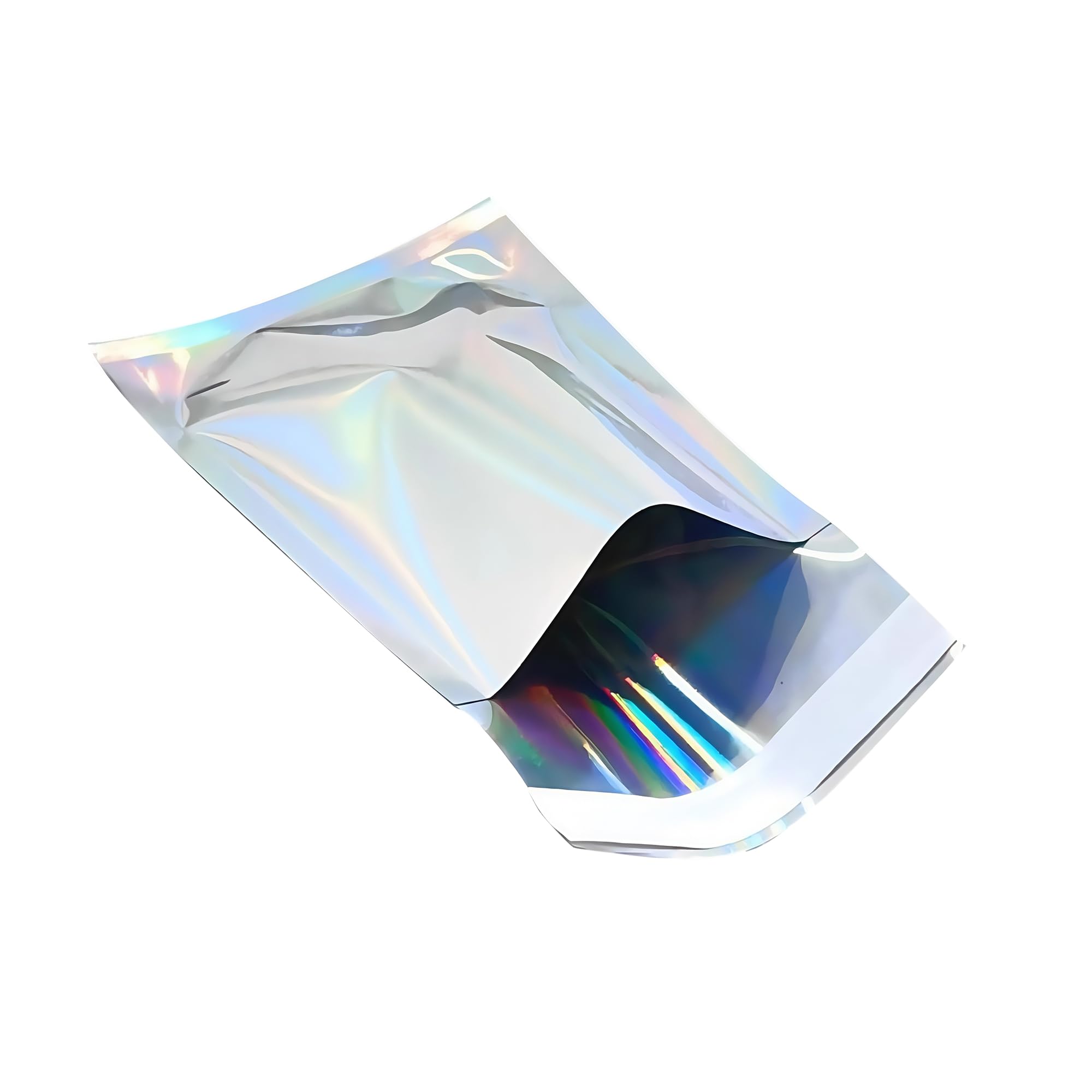 Paquete de 100 sobres holográficos metálicos de polietileno con autosellado, bolsas de papel de aluminio con purpurina, sobres de envío, bolsas de almacenamiento para envío (plata, 3.54 x 5.12 + 1.2