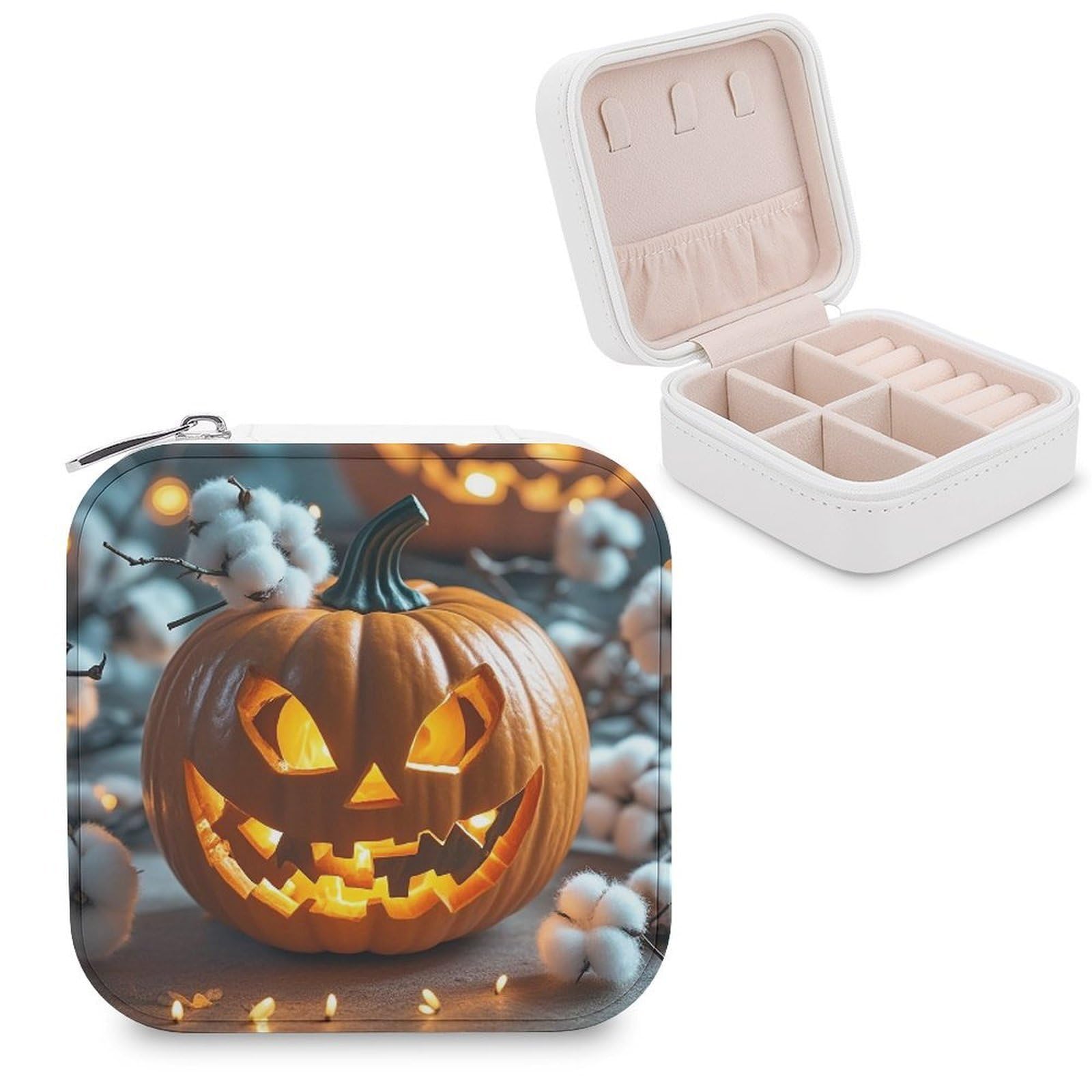 FekiLoot Pumpkin Lantern Jewelry Box Custom Jewelry Travel Case Pu Leather Trinket Organizer Box to Organize Ring Pendant Earring Small Portable Jewelry Storage Holder for Women
