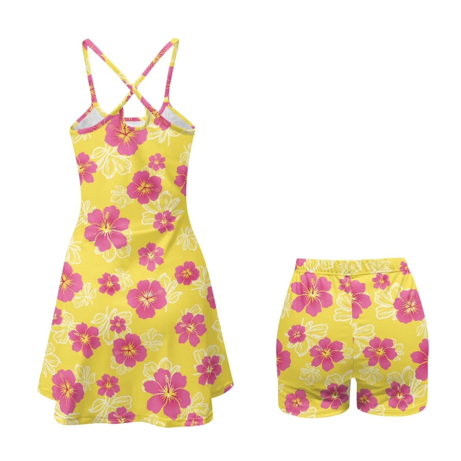 Vestito da tennis 2 in 1 da donna con pantaloncini incorporati, tasca per golf, allenamento