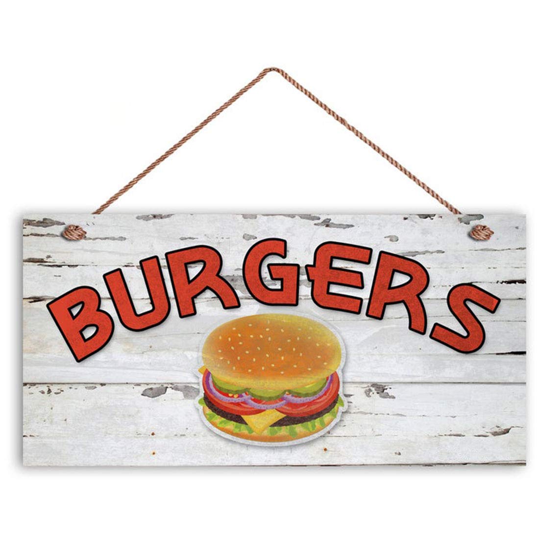 Aianhe Burgers Sign, Weathered Wood, 5" x 10" Sign, Retro Summer Party Sign, Gift for Dad, Food Sign, Vending Truck（W2098）