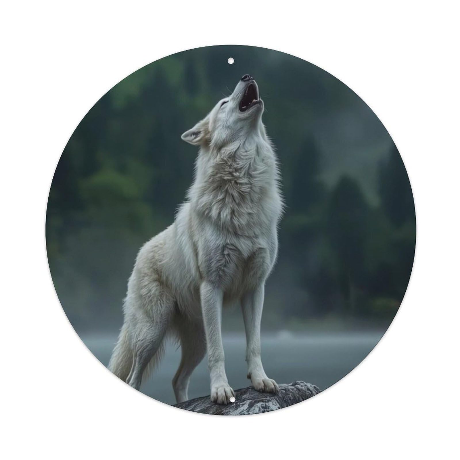 Cwbufd Vintage Style Animal Arctic Wolf Howling Wild Nature Wilderness Landscape Vintage Metal Tin Sign Plaque Wall Decor For Cafe, Club Bar, Office, Garden Metal Poster 8X8inch