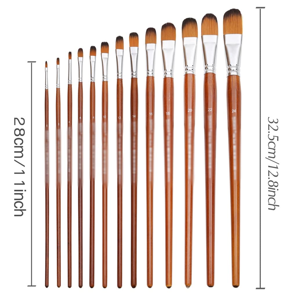 13 pennelli Professionali a Manico Lungo per Pittura a Olio, Acrilico, Acquerello, setole in Nylon