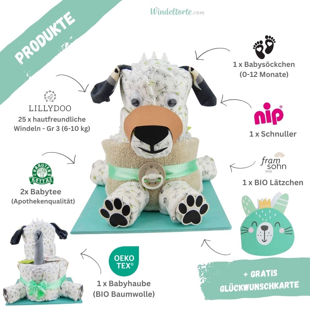 Hund mit Schnauze [TIERLIEBHABER] - Jungen & Mädchen - Neutral Unisex - Geschenk zur Geburt - Babyparty - Baby - Babyshower - Pullerparty - Babyartikel - Torte kaufen