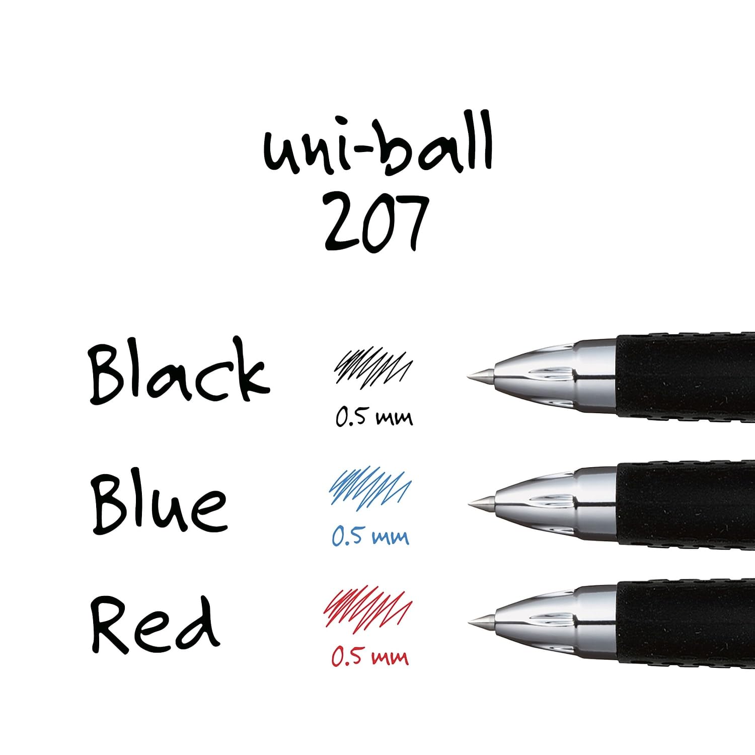 uni-ball® Signo Gel 207™ Gelschreiber, einziehbar, Micro Point, 0,5 mm, schwarzer Schaft, schwarze Tinte, 4 Stück