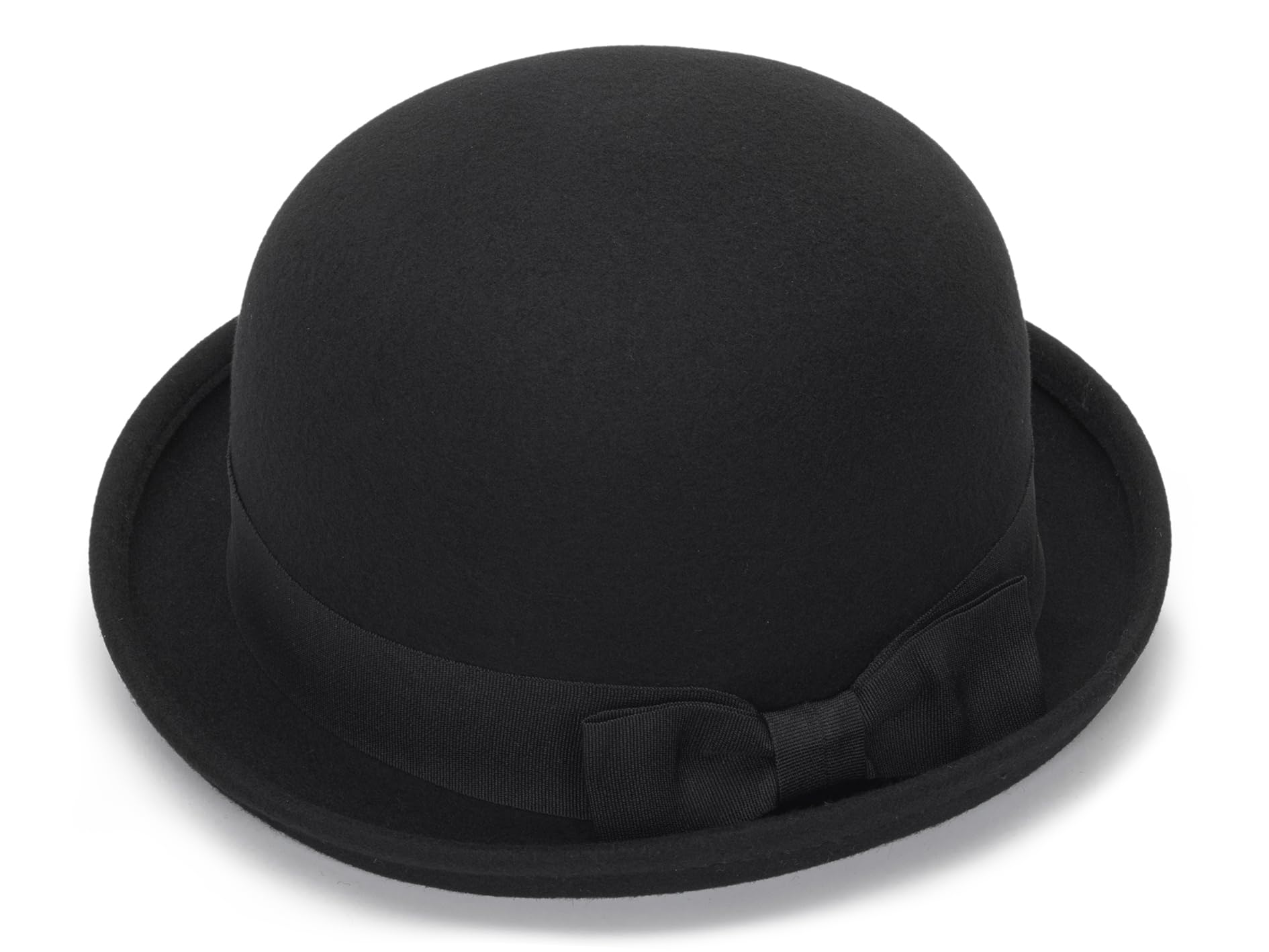 VikodahWomens Pure Wool Felt Cloche Hats Roll-up Brim Fedora Porkpie Hats Bowtie Noble Derby Hat S/M