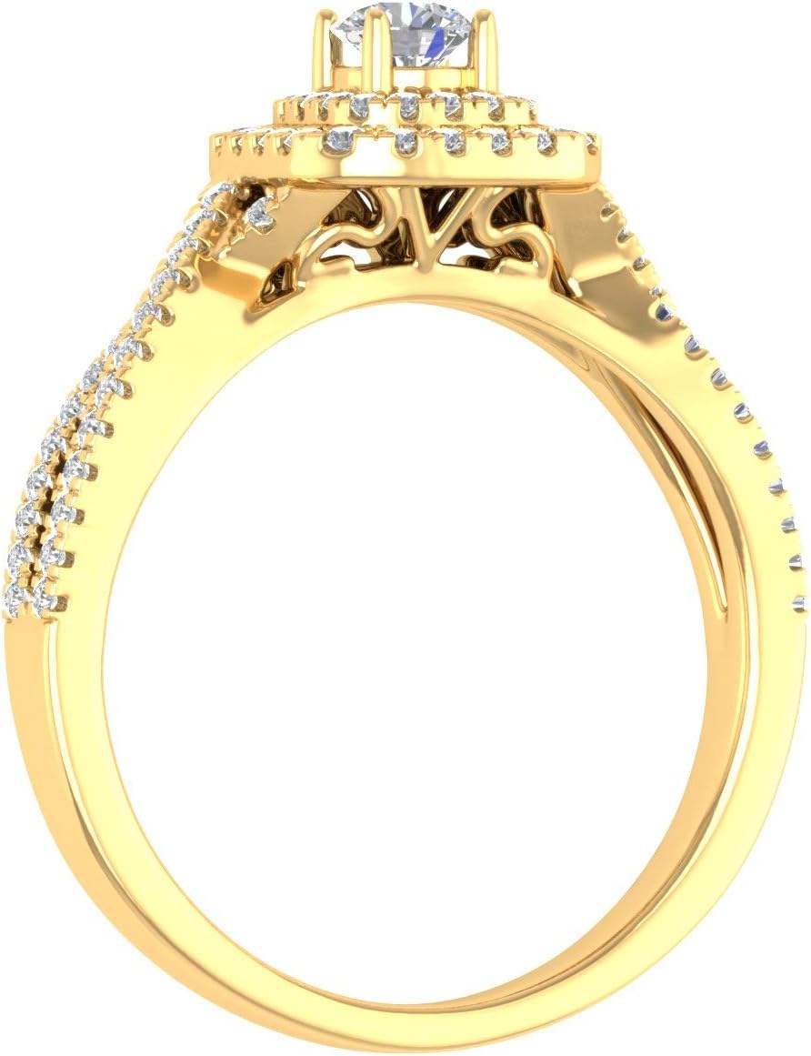 1/2 Carat Cushion cut Halo Diamond Engagement Ring in 14K Gold