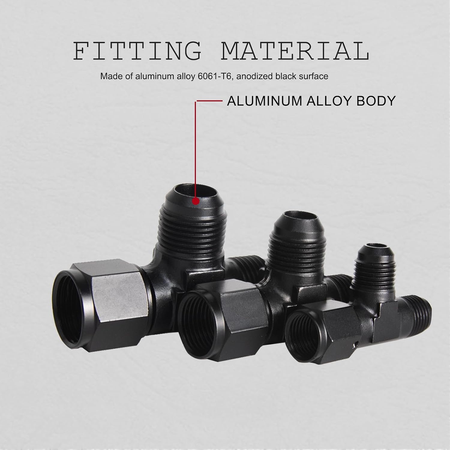 6AN Flare Male Tee Fitting Adapter with AN6 Female Swivel on Run Black