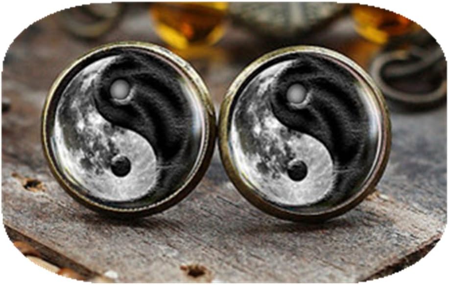 Moon Yin Yang stud earrings, Moon earrings, Yin Yang earrings, Spiritual Gift, black and white earrings