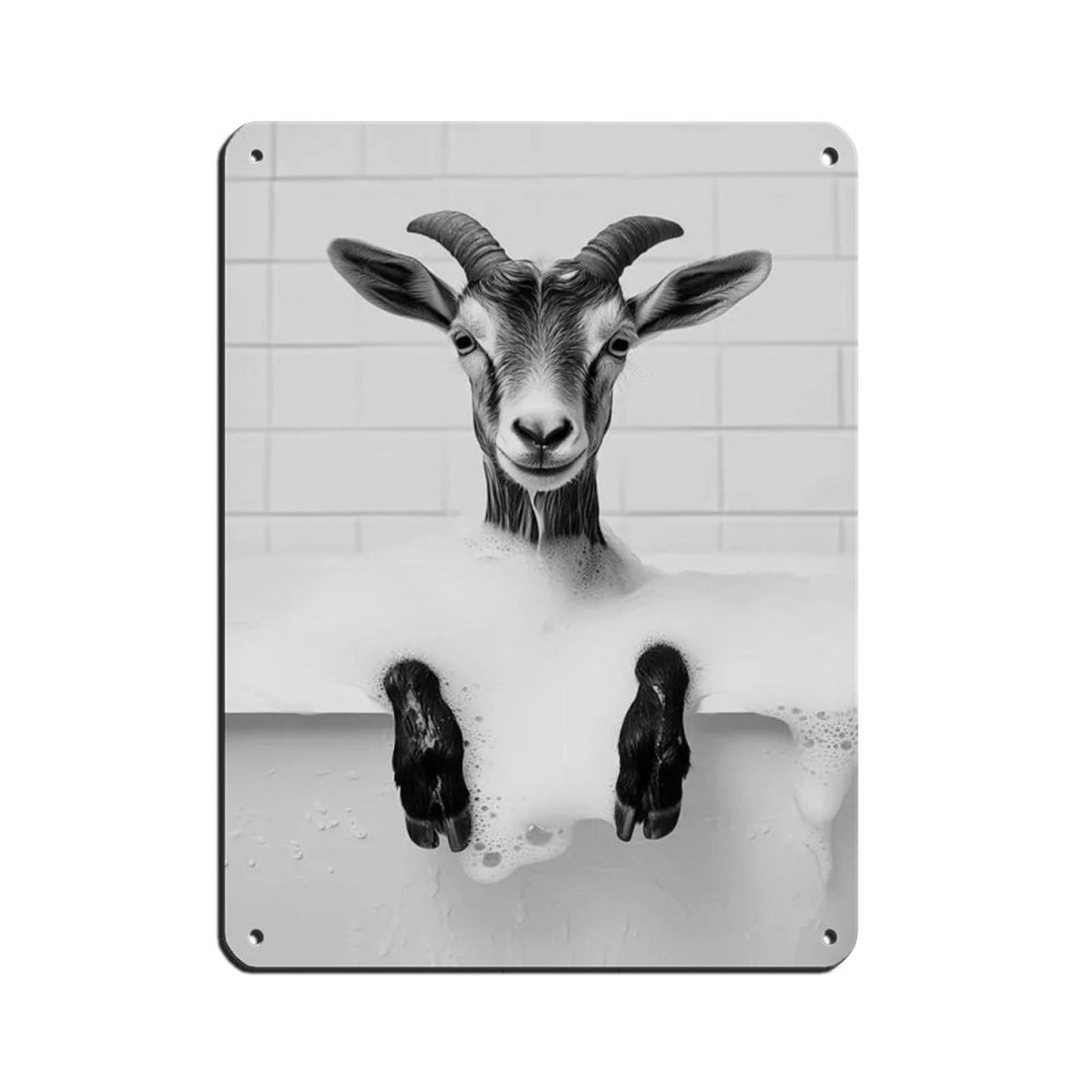 Goat in The Bathtub, Cute Bathroom Art Tin Sign Vintage Metal Pub Club Cafe Bar Home Wall Art Decoration Poster Retro 12x16inch(30x40cm)