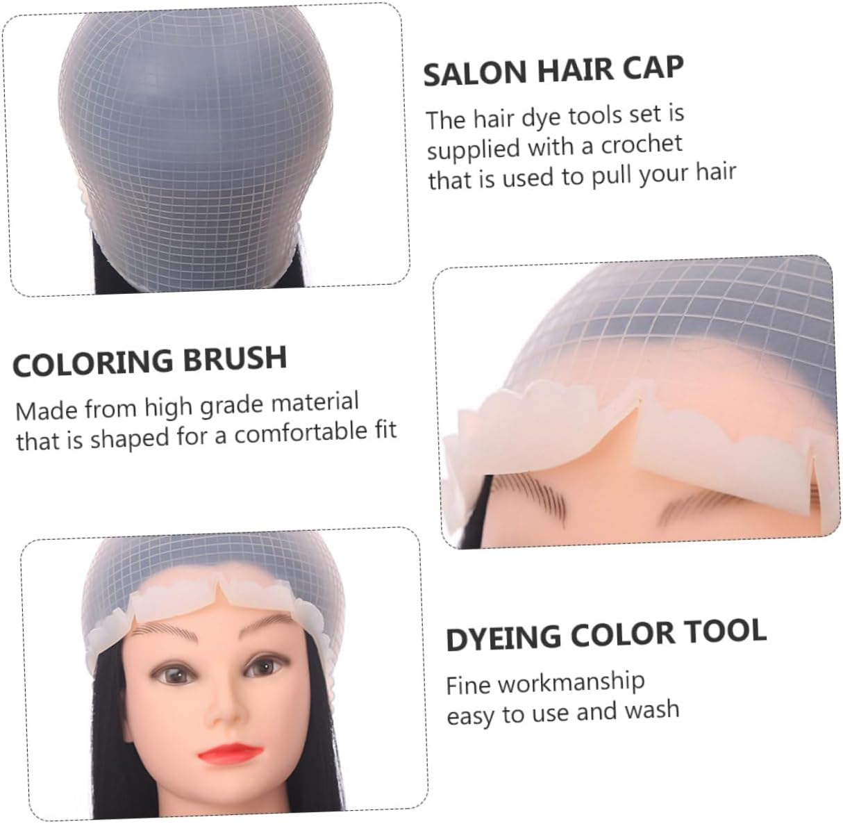 Silicone Hair Dye Cap Salon Hair Coloring Hat with Crochet Needle Easy to Use