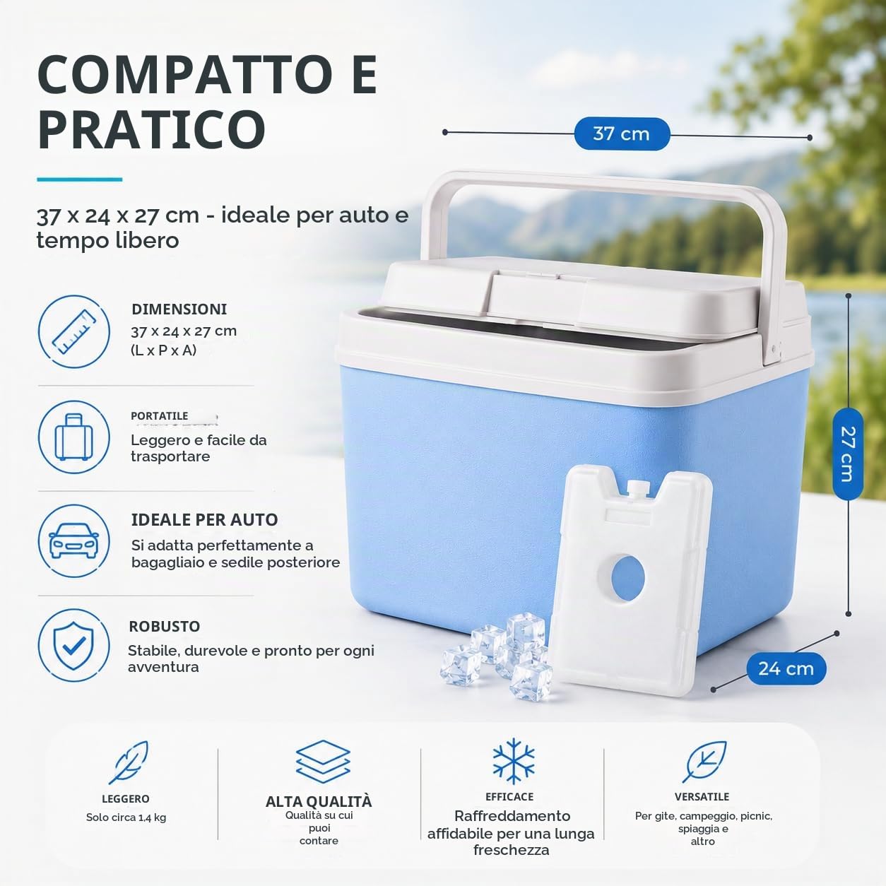 Borsa frigo da 15 litri con elemento refrigerante e mattonelle di ghiaccio, scatola termica per un raffreddamento extra lungo, ideale come borsa frigo
