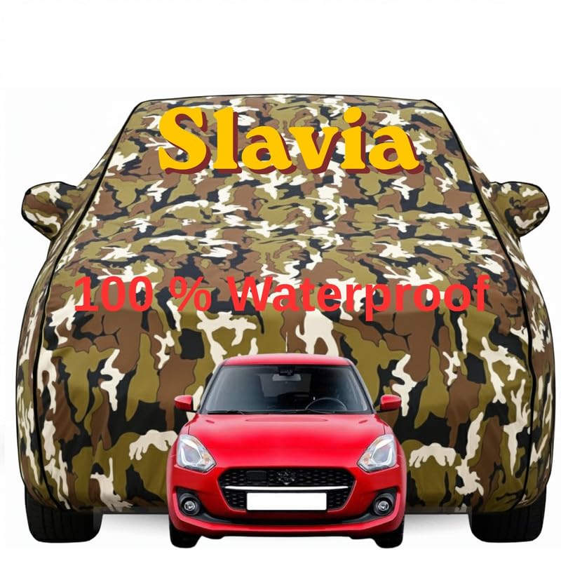 Image of Durable Full Body Waterproof Slavia Car Cover | Premium Polyester Jungle Print Cover | Custom Fit Vehicle Protection | UV Resistant, Dustproof, Scratch Resistant, Heat & Wind Protection