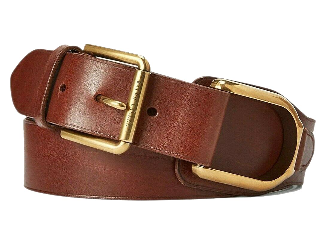 Polo $595 Purple Label Stirrup Vachetta Leather Belt Italy Brown Gold 36