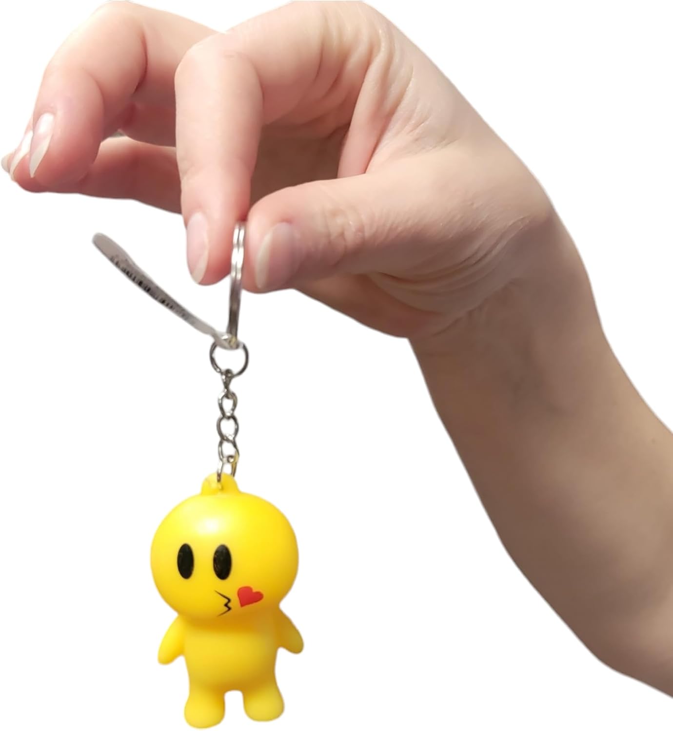 Zugar Land 2.5" Emoticon Guy Keychain (12 Pack) Rubber Birthday Party Favor Carnival Prizes Key Chains with Metal Ring For Kids and Adults