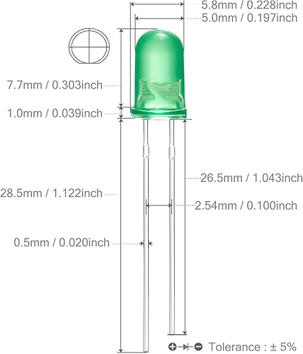 Miniatura 3 de Chanzon 100 unids 0.197 in parpadeante verde LED diodo luces 1.5Hz intermitente (lente difusa redonda DC 3V 20mA) iluminación brillante bombillas
