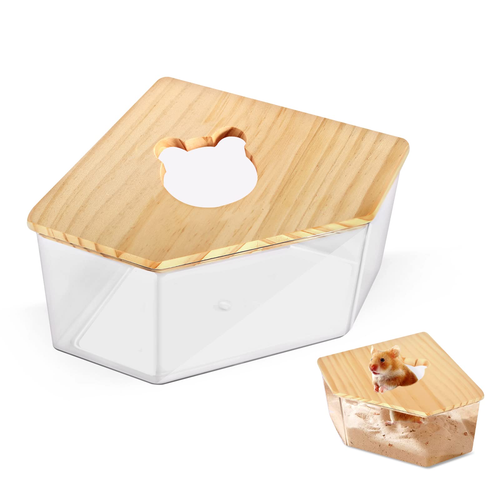 CAINCAY Baño de hámster para mascotas, recipiente para baño de arena, inodoro acrílico transparente, caja de baño, hámster de arena, hámster de baño, casa de baños para ardillas