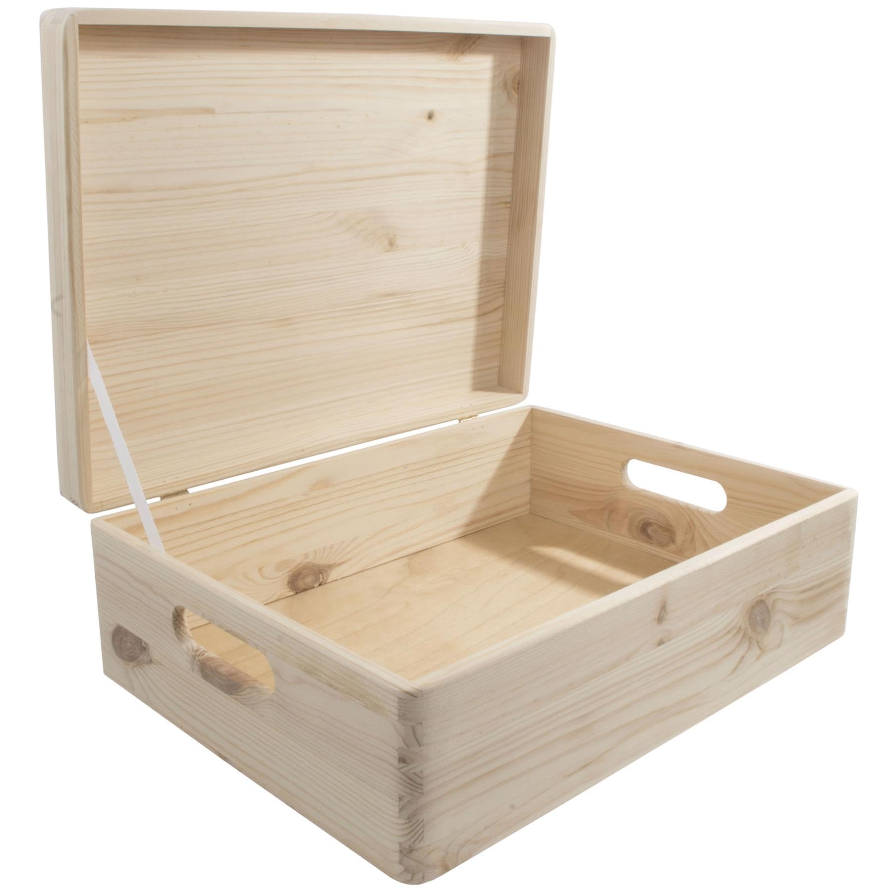 Woodeedoo Natural Large Wooden Storage Chest With Handles And Solid Pine Lid – Unfinished Gift Craft Keepsake Box For Engraving Painting Decoration Toys Home Organisation – 39.5 X 29.5 X 13.5 Cm