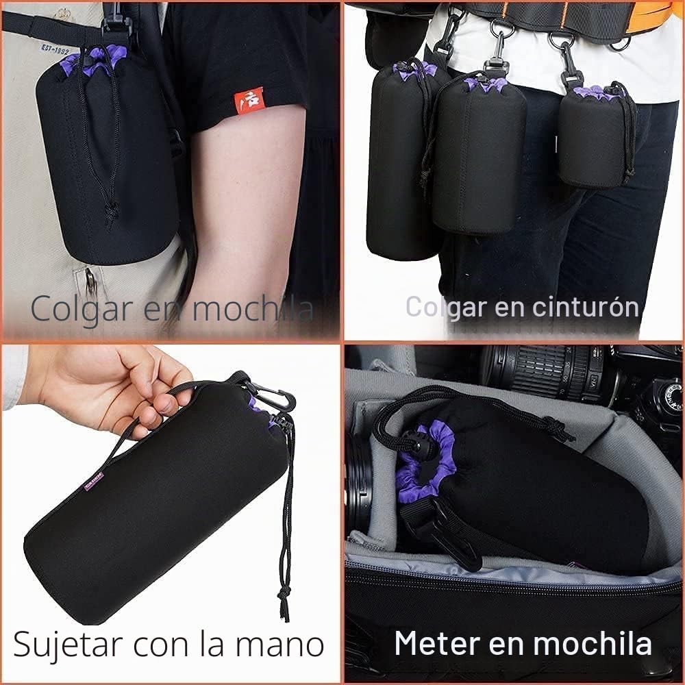 Cwatcun Funda de Neopreno para Objetivo de cámara réflex Digital Canon, Nikon, Sony, Sony, S, M, L, XL, Suave Funda de felpa para Pentax, Panasonic, Fuji, Tamron, Sigma, 4 tamaños