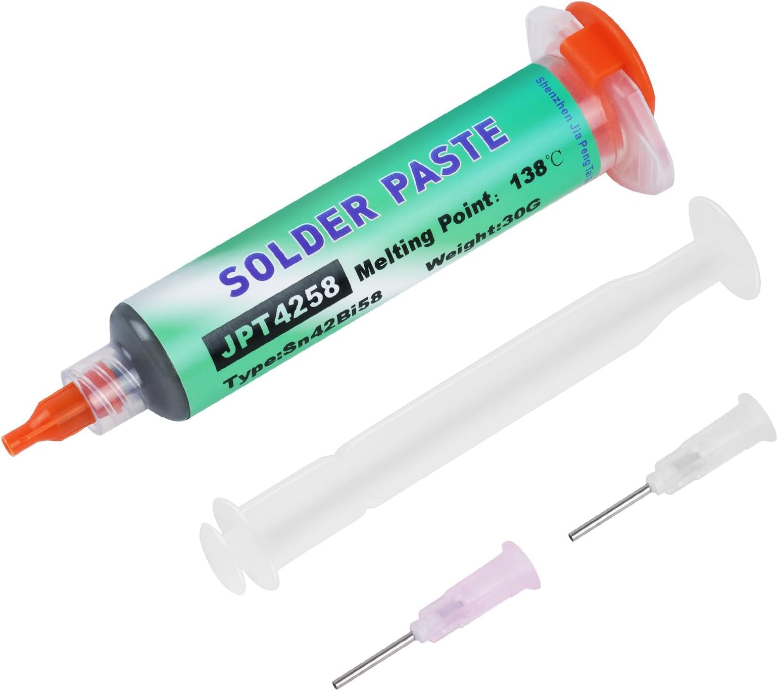 Flintronic 30g Sn42/Bi58 Lead Free Solder Paste, 138°C Low Temperature Flux Paste, Syringe Solder Paste with 2 Needles and 1 Pusher, Flux Soldering Paste for BGA, IC, PCB, CPU, LED, SMT