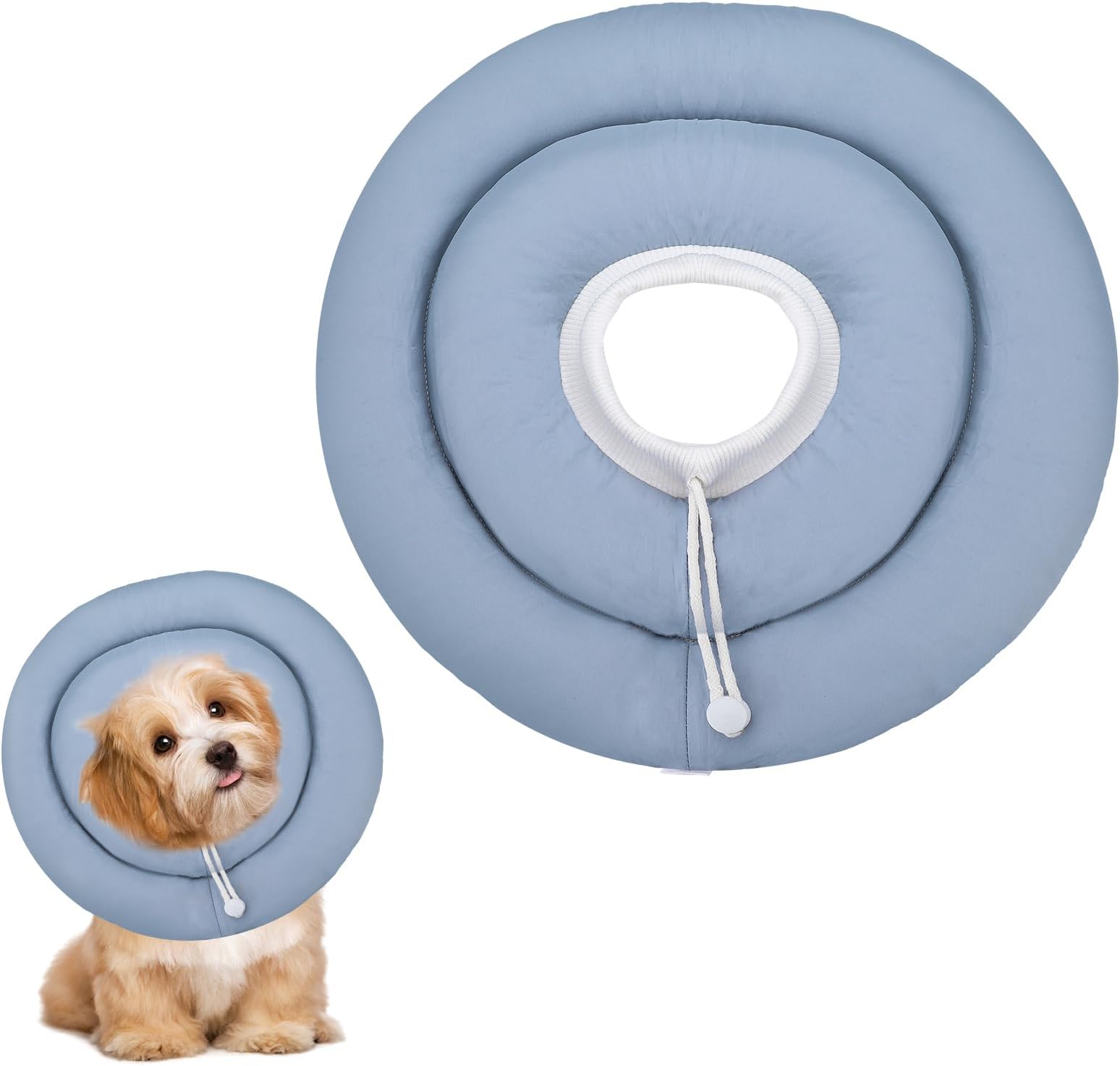 Soft Dog Cones, Adjustable Small Dog Donut Collar with Elastic Neckband, Elizabethan Collar For Dogs, Neck Pillow for Dogs and Cats (Blue-gray, L)