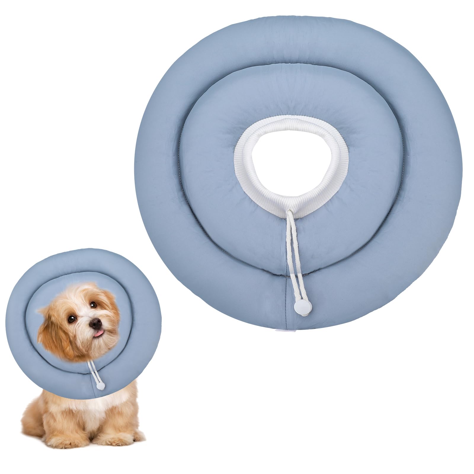 Soft Dog Cones, Adjustable Small Dog Donut Collar with Elastic Neckband, Elizabethan Collar For Dogs, Neck Pillow for Dogs and Cats (Blue-gray, L)