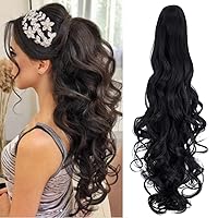 Vista 16 de OMGREAT Extensiones de cola de caballo largas con clip, extensiones sintéticas gruesas de 24 pulgadas para mujer, con garra de mandíbula, rubio