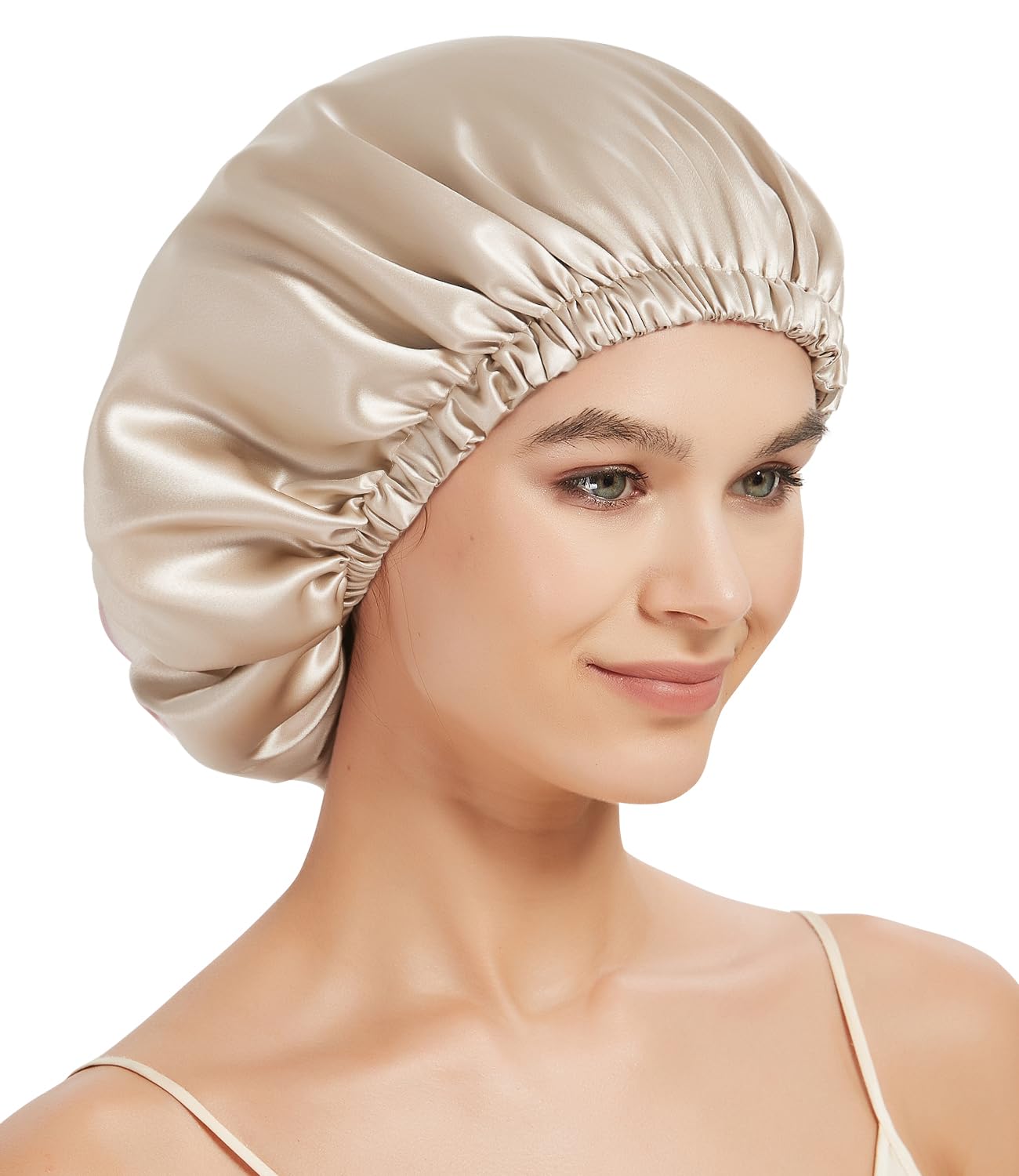 Hat Hut Unisex Champagne 22 Momme Mulberry Silk Bonnet For Sleeping, Hair Wrap For Curly Hair 100% Pure Mulberry Silk Sleep Cap, Reversible Bonnet (Uk, Alpha, One Size, )