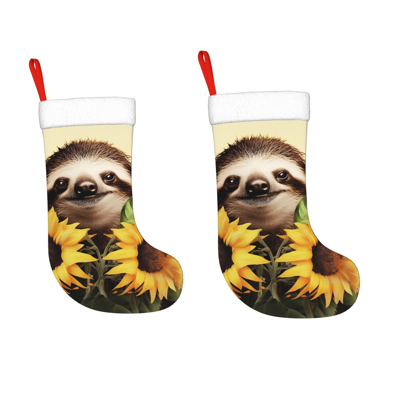 KLOPH 2 Pack 18 Inches Christmas Stockings Personalized Sloth Sunflower Xmas Stocking Hanging Decoration Fireplace Stocking for Holiday Xmas Tree Christmas Fireplace Decor Gifts